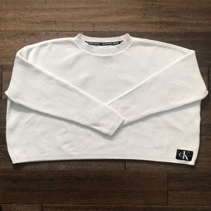 Calvin Klein White Crop Drop Shoulder Sweater Size Medium